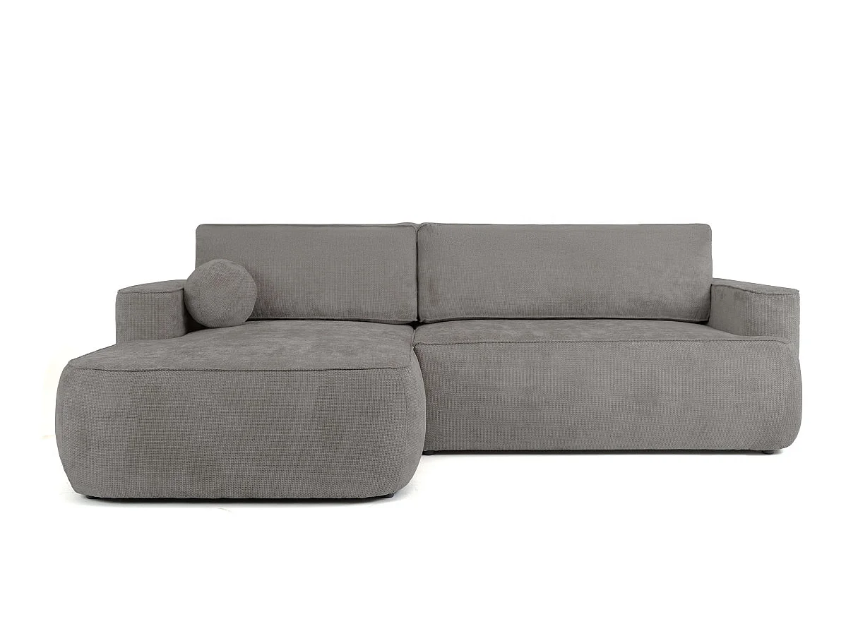 Canapé d'angle gauche 3 places avec coffre en tissu chenille gris CASSIS