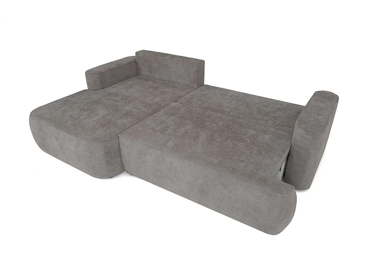 Canapé d'angle gauche 3 places avec coffre en tissu chenille gris CASSIS