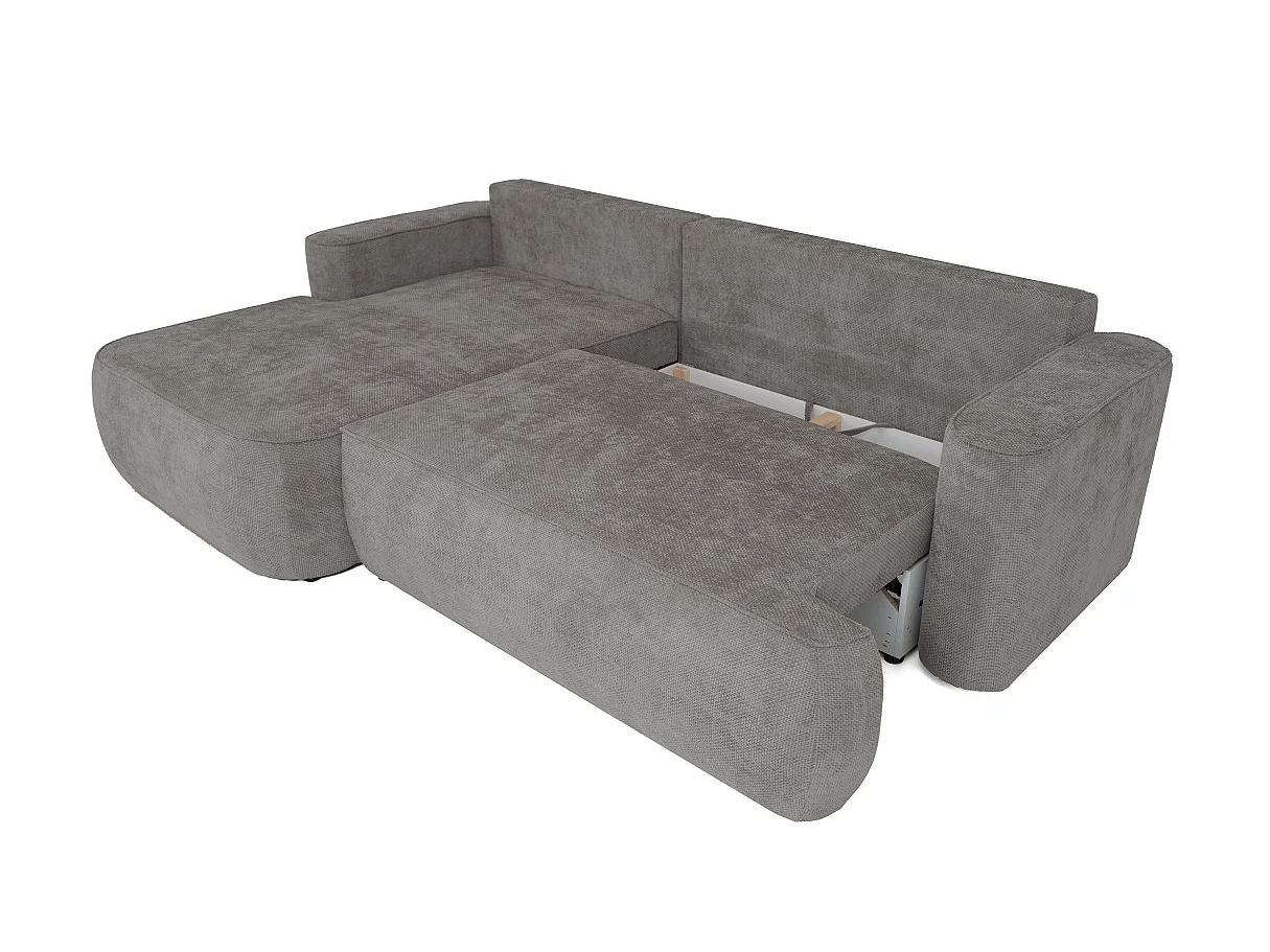 Canapé d'angle gauche 3 places avec coffre en tissu chenille gris CASSIS