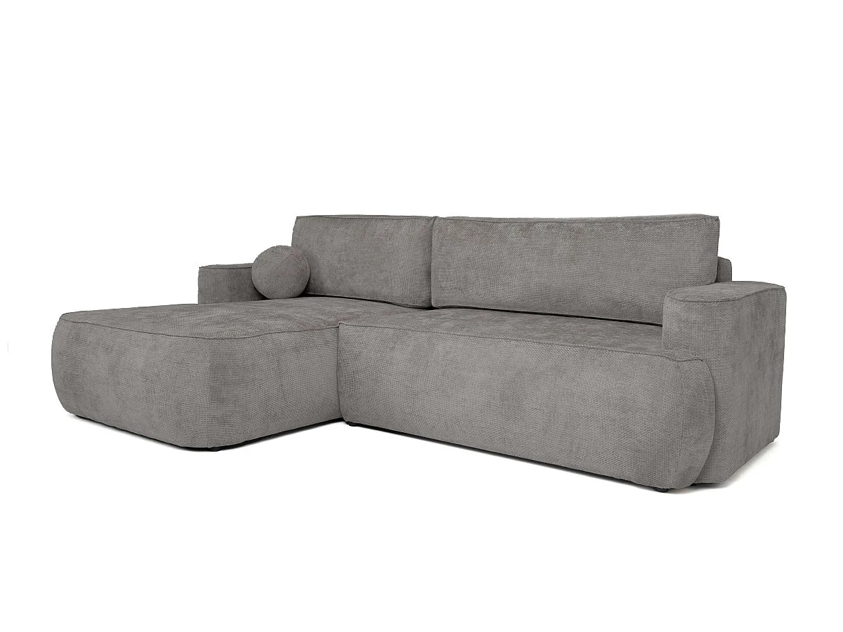 Canapé d'angle gauche 3 places avec coffre en tissu chenille gris CASSIS
