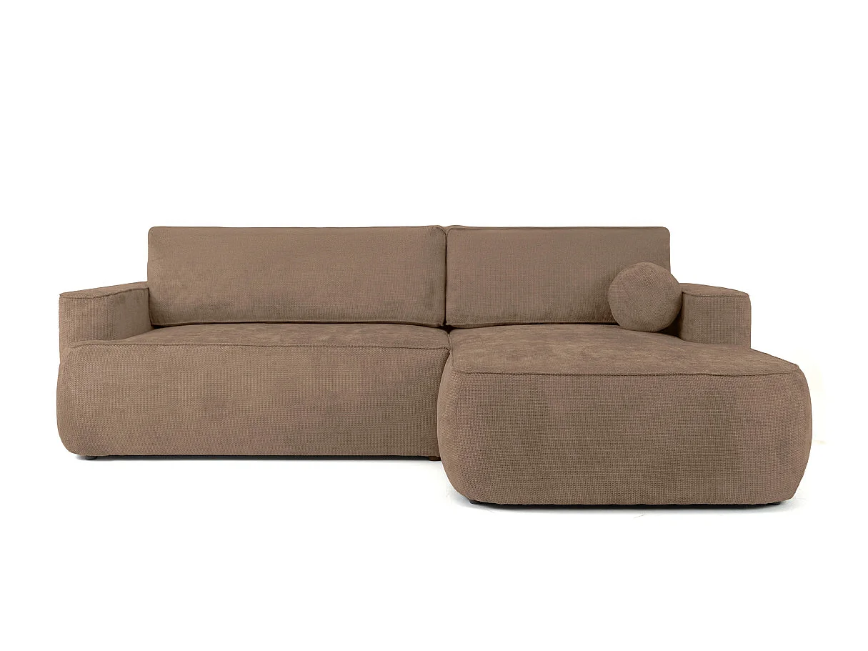 Canapé d'angle droit 3 places avec coffre en tissu chenille marron CASSIS