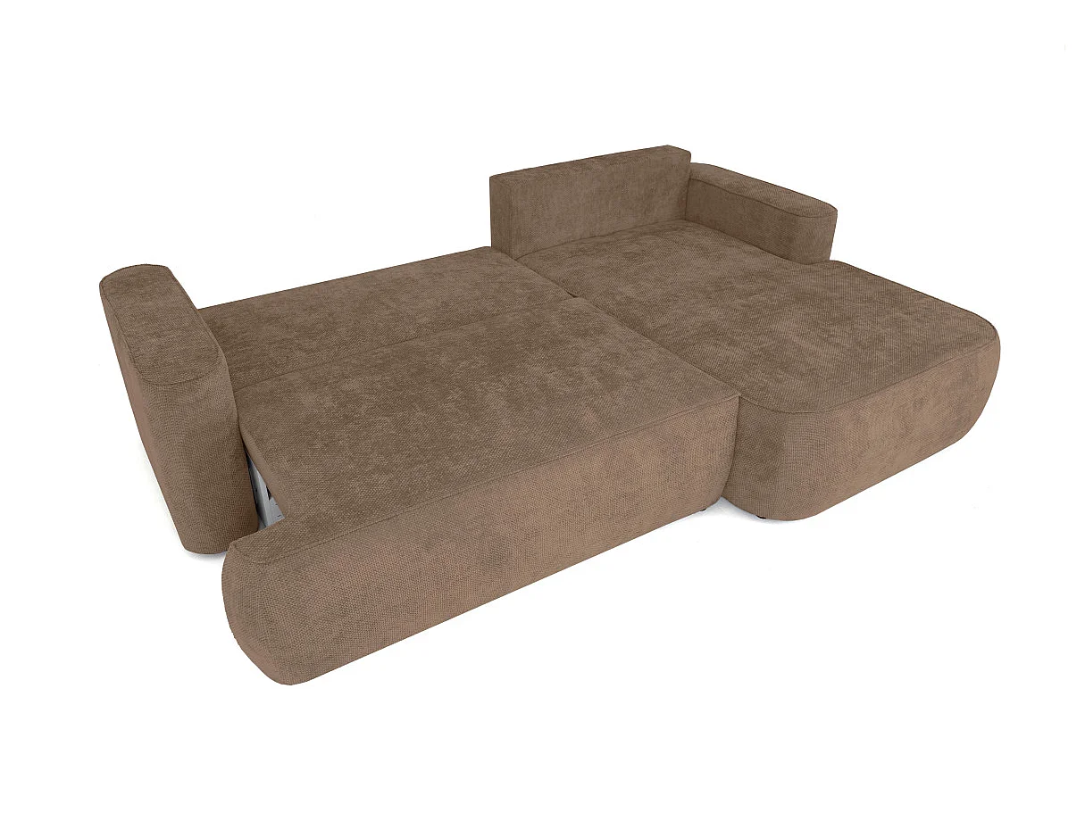 Canapé d'angle droit 3 places avec coffre en tissu chenille marron CASSIS