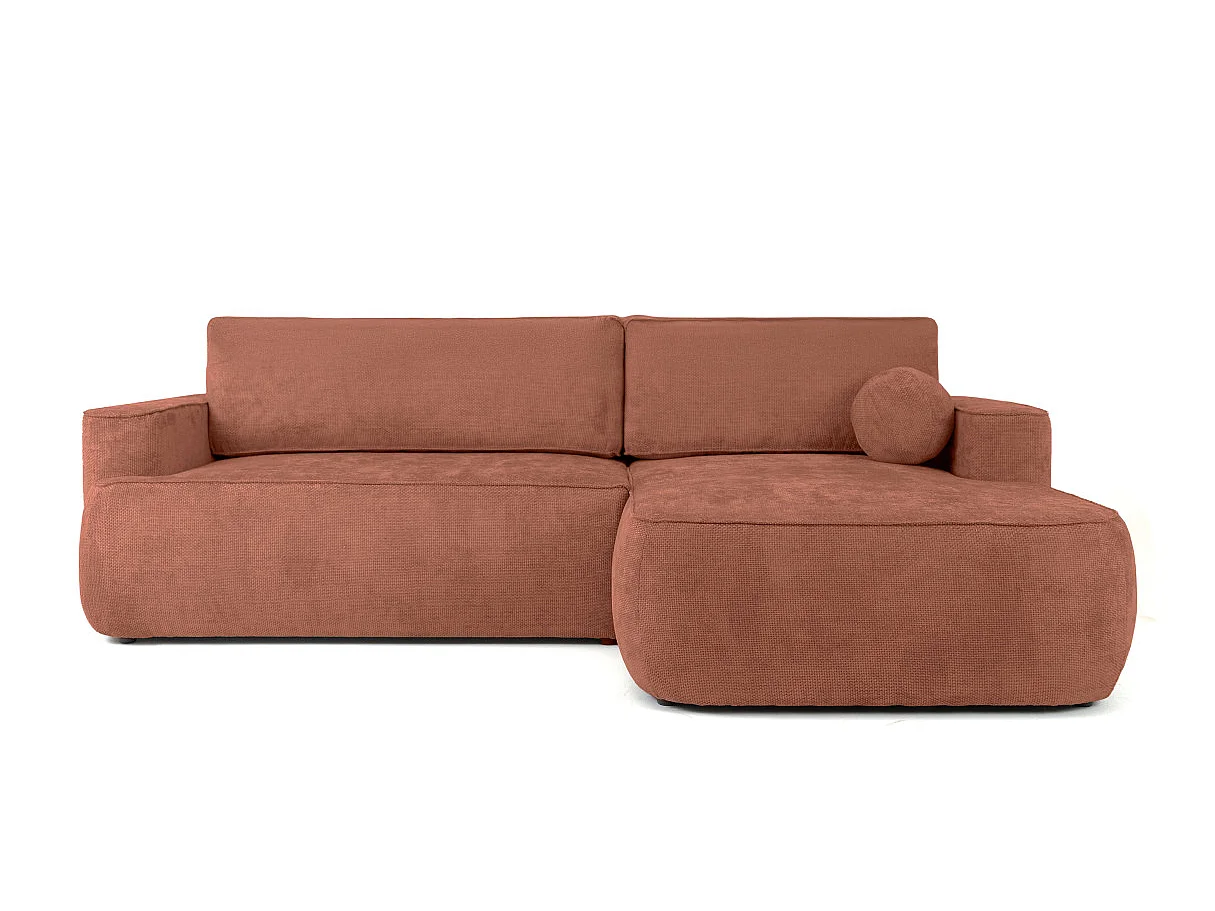 Canapé d'angle droit 3 places avec coffre en tissu chenille terracotta CASSIS