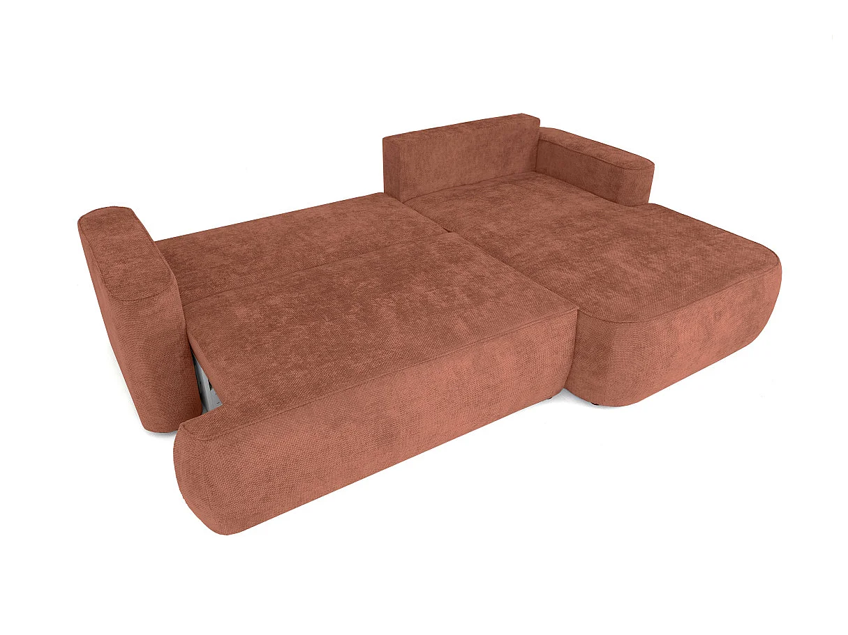 Canapé d'angle droit 3 places avec coffre en tissu chenille terracotta CASSIS