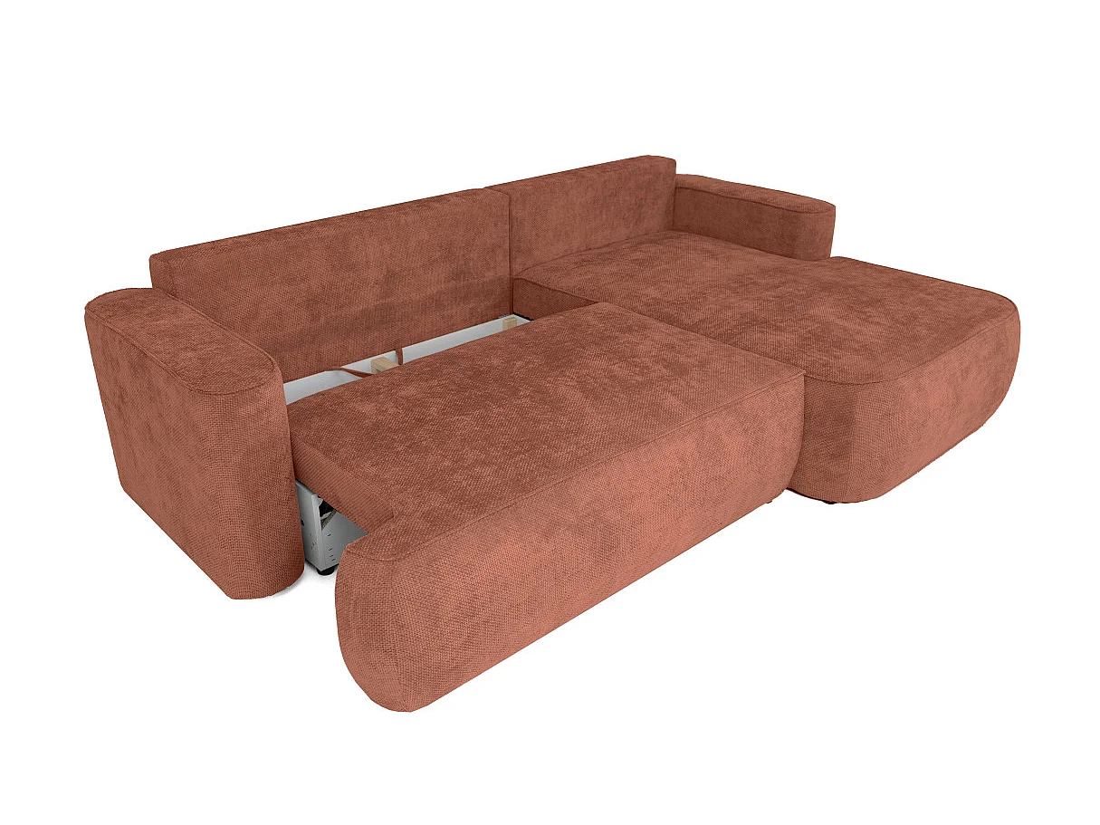 Canapé d'angle droit 3 places avec coffre en tissu chenille terracotta CASSIS