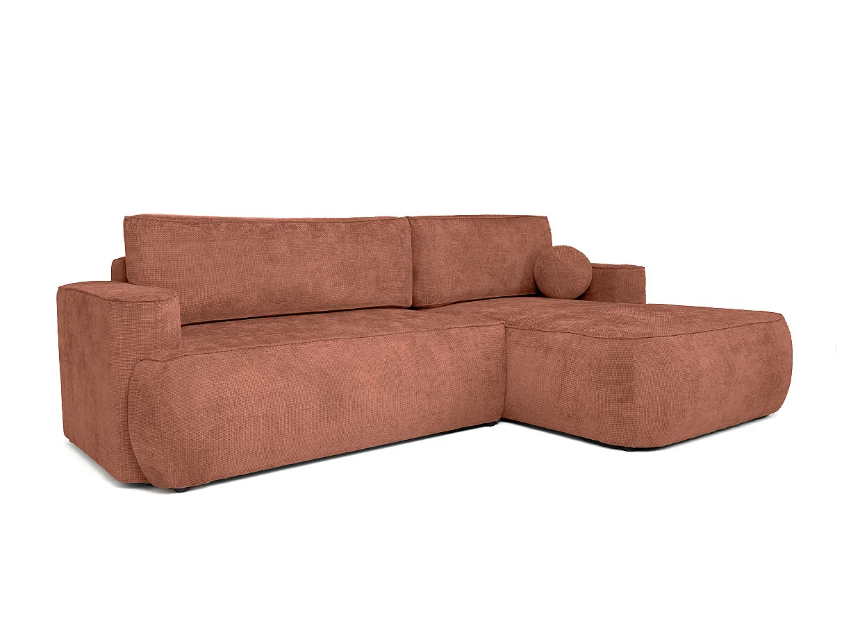 Canapé d'angle droit 3 places avec coffre en tissu chenille terracotta CASSIS