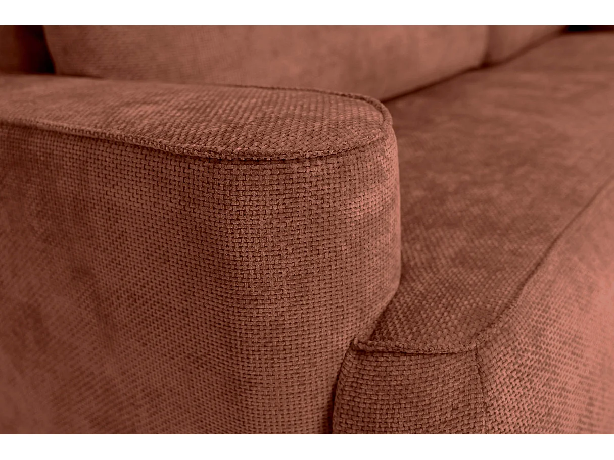 Canapé d'angle droit 3 places avec coffre en tissu chenille terracotta CASSIS