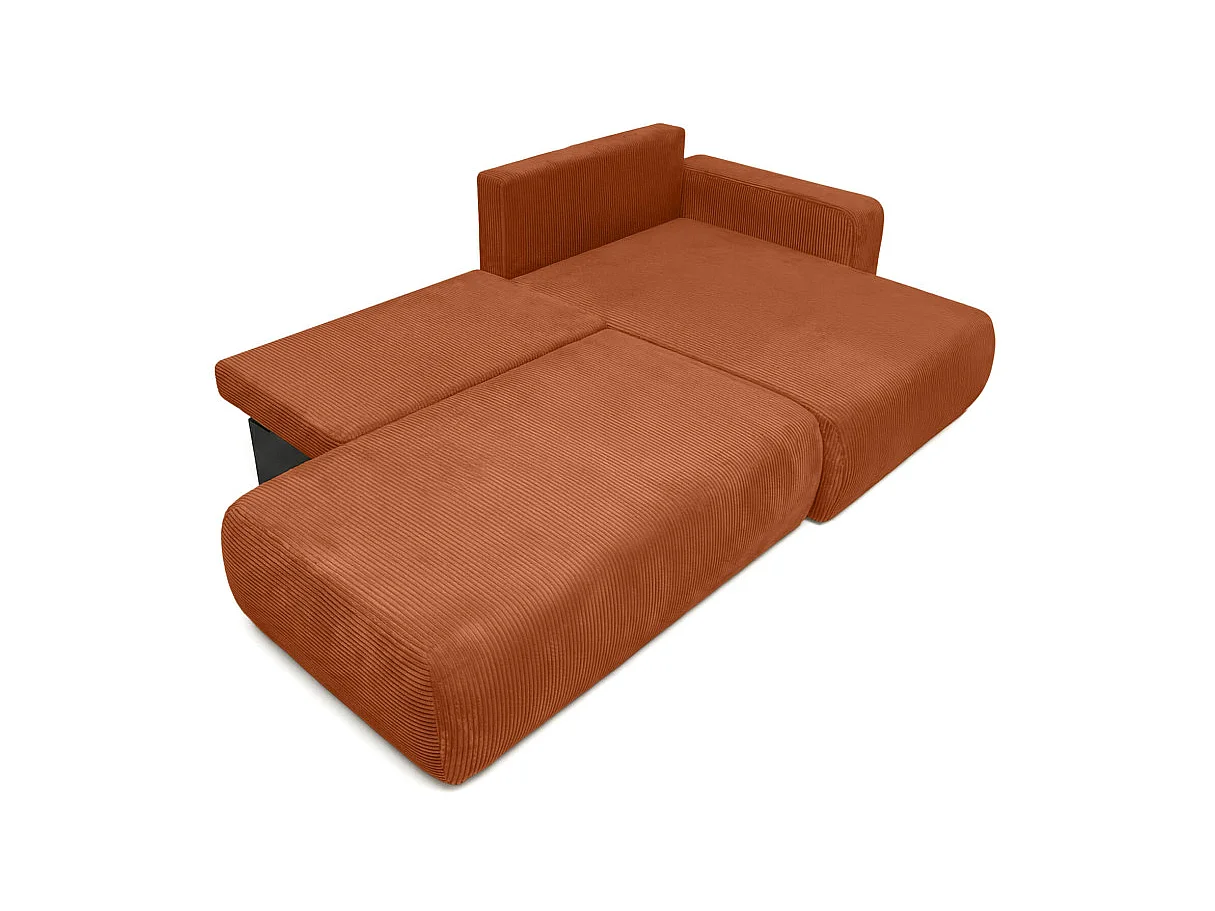 Canapé d'angle convertible 5 places réversible en velours côtelé terracotta ALYA
