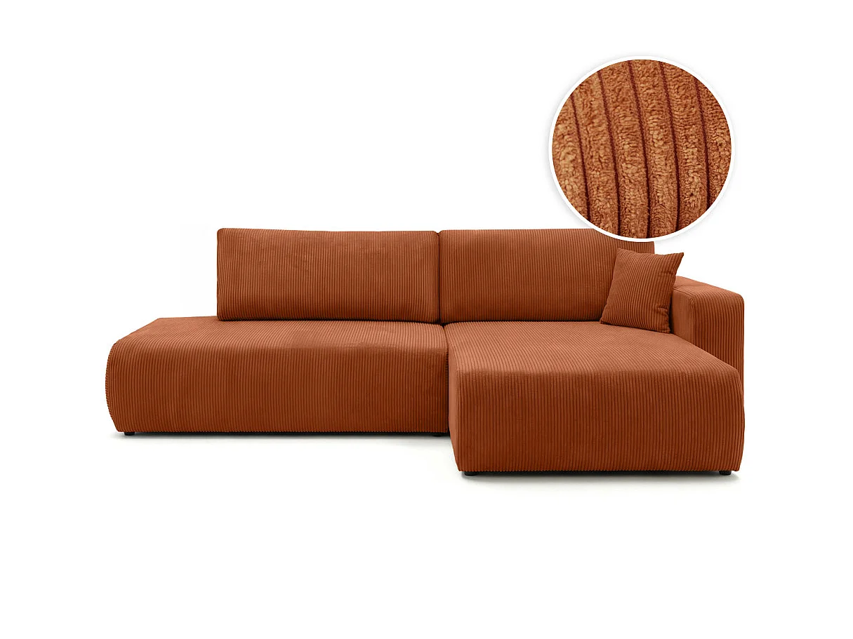 Canapé d'angle convertible 5 places réversible en velours côtelé terracotta ALYA