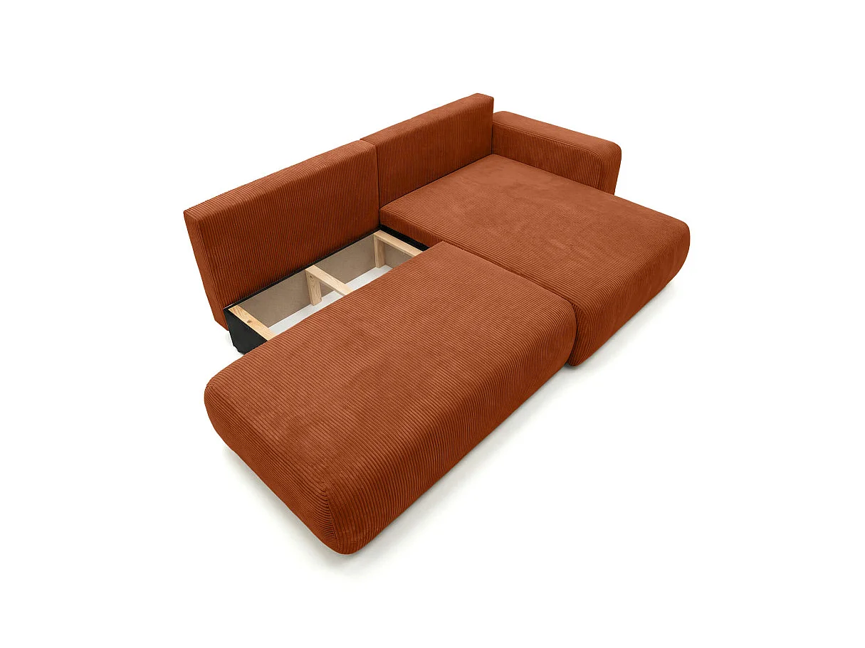 Canapé d'angle convertible 5 places réversible en velours côtelé terracotta ALYA
