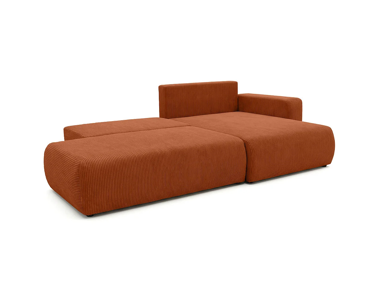 Canapé d'angle convertible 5 places réversible en velours côtelé terracotta ALYA