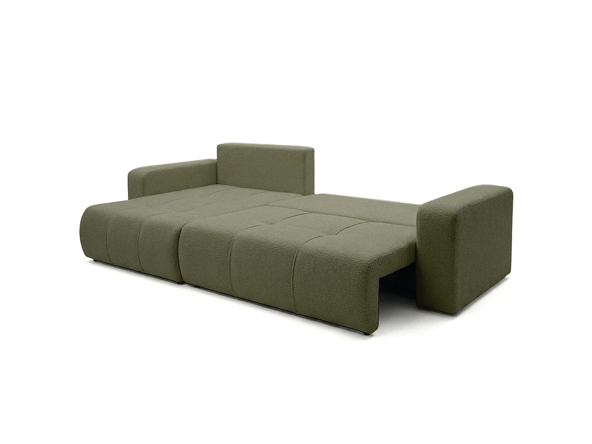 Canapé d'angle convertible 5 places réversible en tissu bouclette vert BARDOT