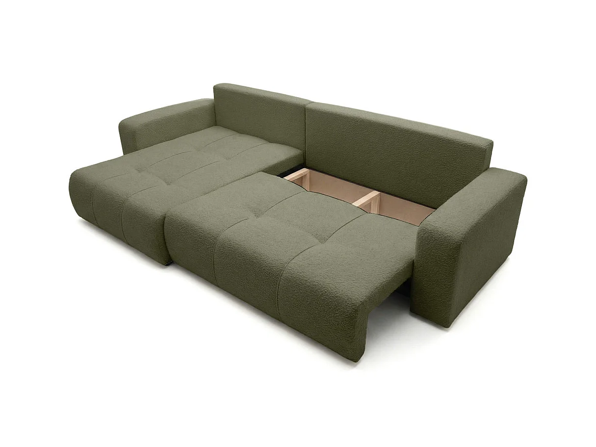 Canapé d'angle convertible 5 places réversible en tissu bouclette vert BARDOT