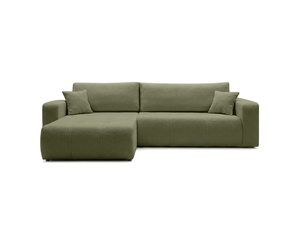 Canapé d'angle convertible 5 places réversible en tissu bouclette vert BARDOT
