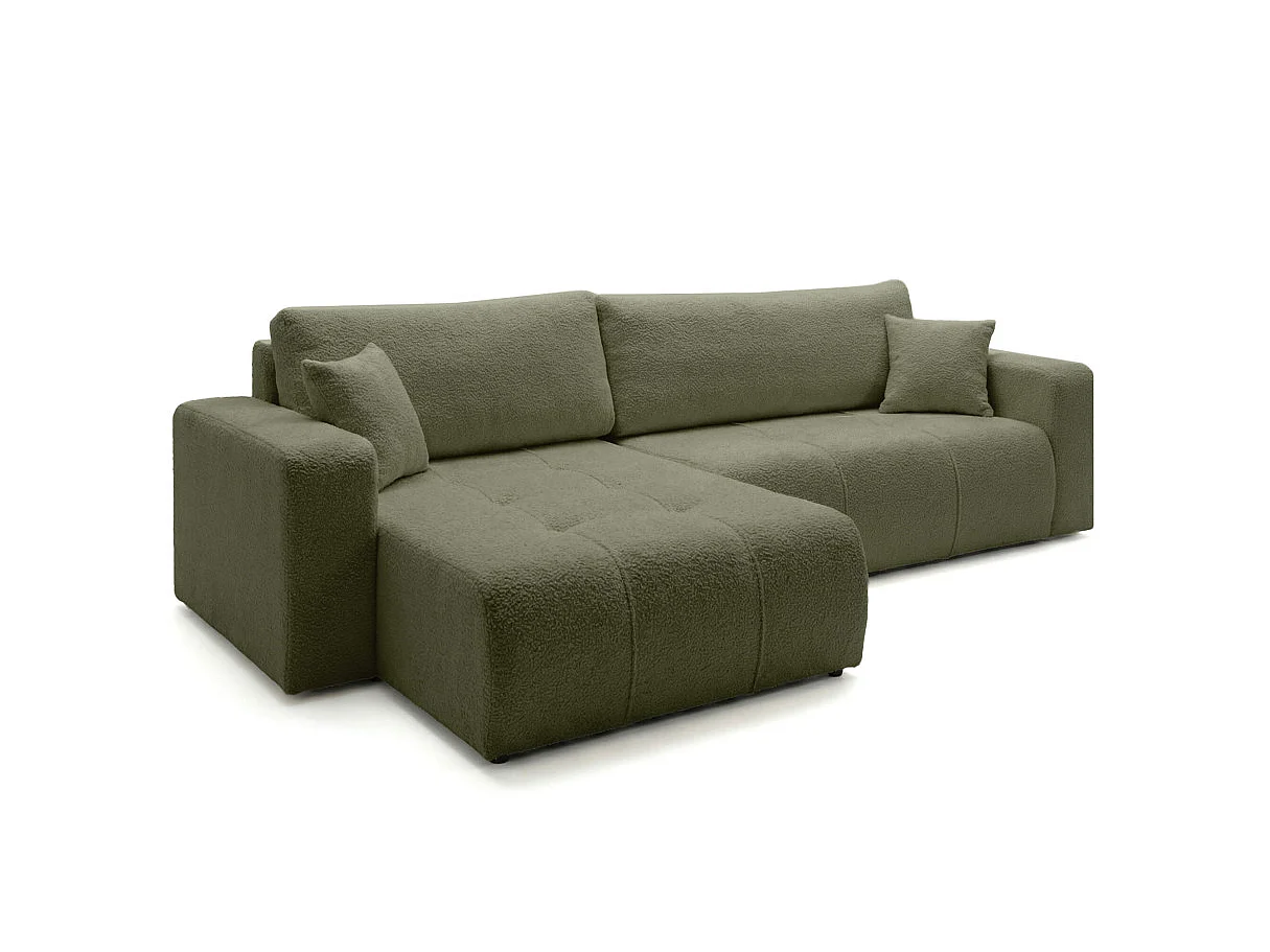 Canapé d'angle convertible 5 places réversible en tissu bouclette vert BARDOT