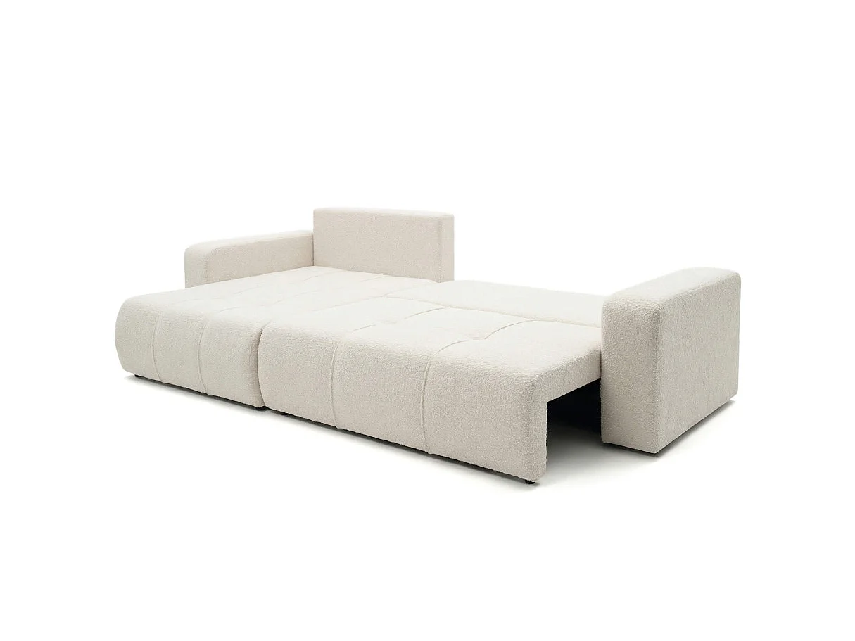 Canapé d'angle convertible 5 places réversible en tissu bouclette blanc BARDOT