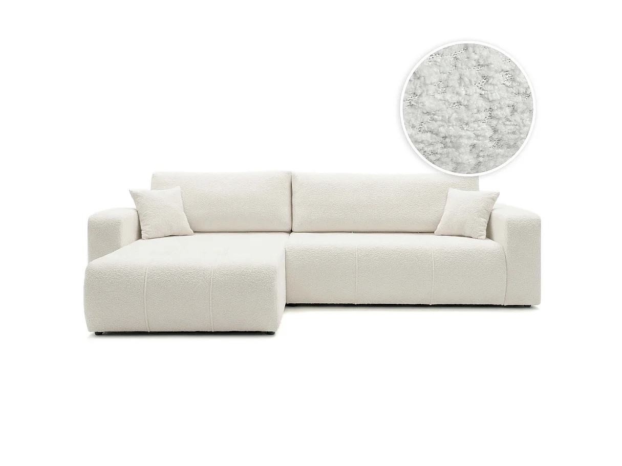 Canapé d'angle convertible 5 places réversible en tissu bouclette blanc BARDOT