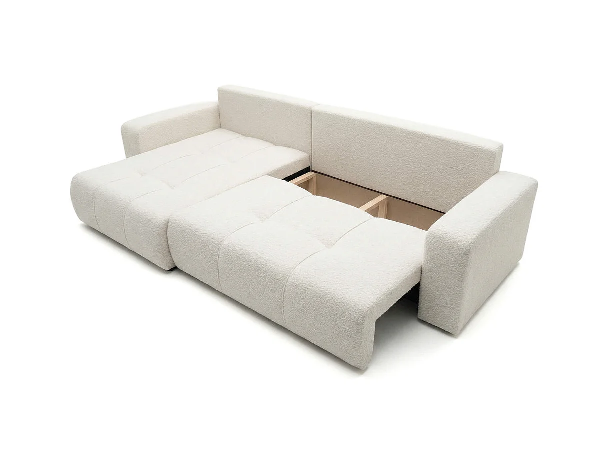 Canapé d'angle convertible 5 places réversible en tissu bouclette blanc BARDOT