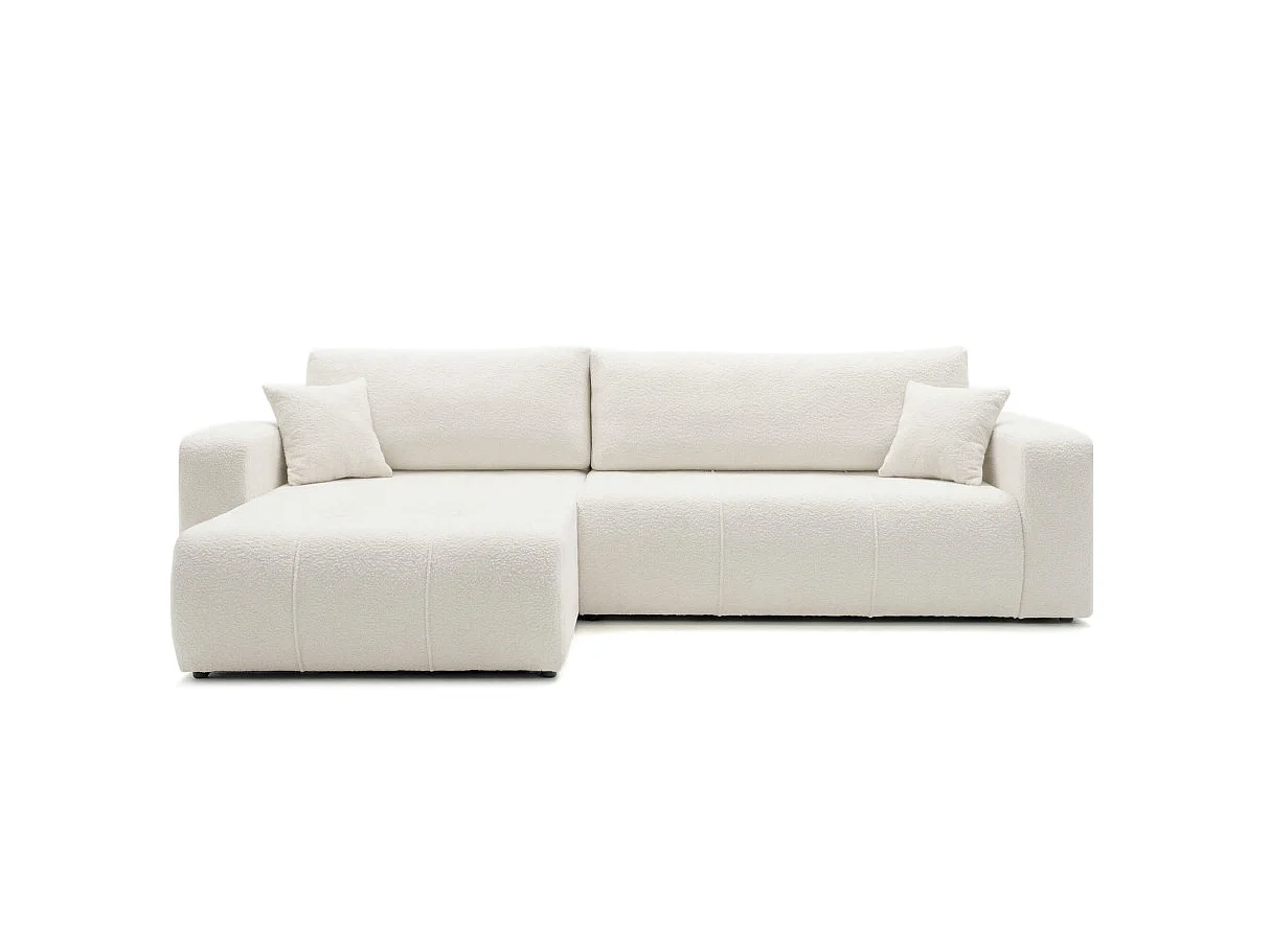 Canapé d'angle convertible 5 places réversible en tissu bouclette blanc BARDOT
