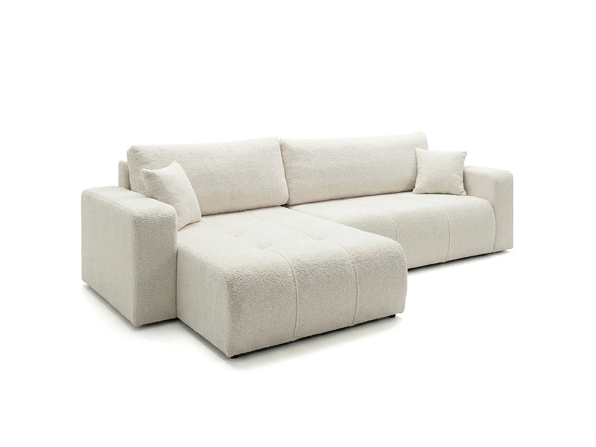 Canapé d'angle convertible 5 places réversible en tissu bouclette blanc BARDOT