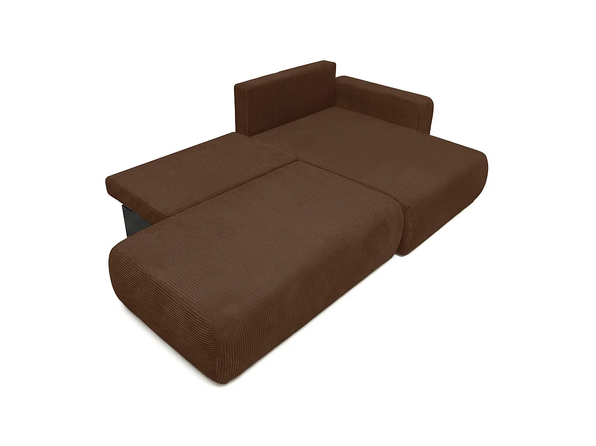 Canapé d'angle convertible 5 places réversible en velours côtelé marron ALYA