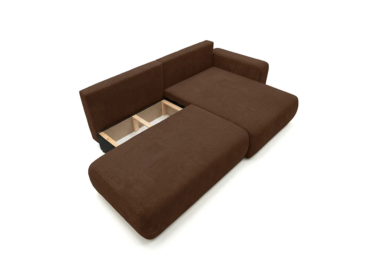 Canapé d'angle convertible 5 places réversible en velours côtelé marron ALYA