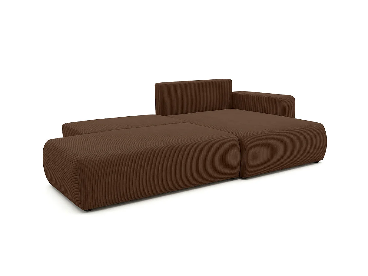 Canapé d'angle convertible 5 places réversible en velours côtelé marron ALYA