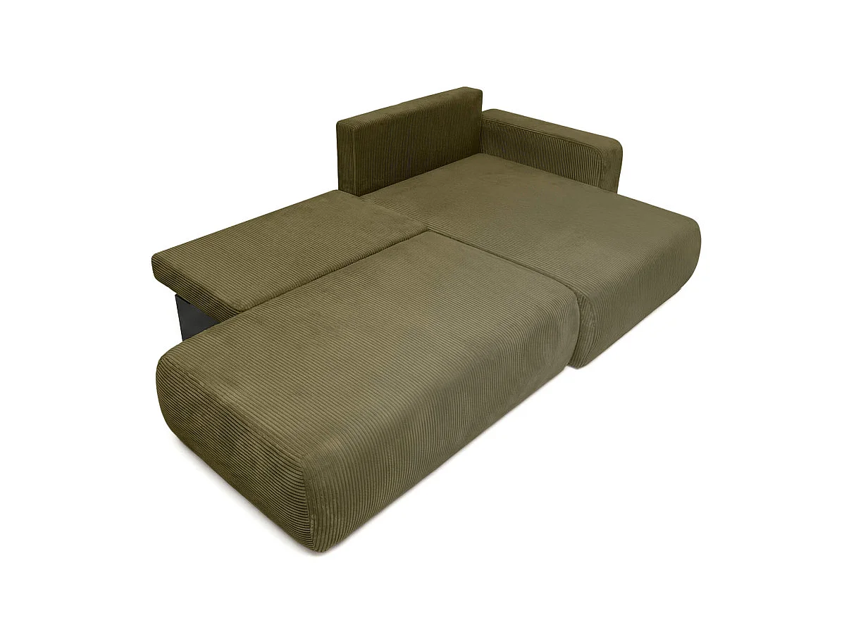 Canapé d'angle convertible 5 places réversible en velours côtelé vert ALYA