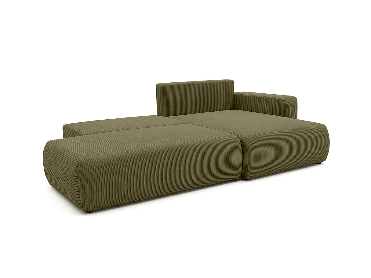 Canapé d'angle convertible 5 places réversible en velours côtelé vert ALYA