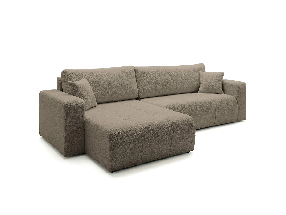Canapé d'angle convertible 5 places réversible en tissu bouclette taupe BARDOT