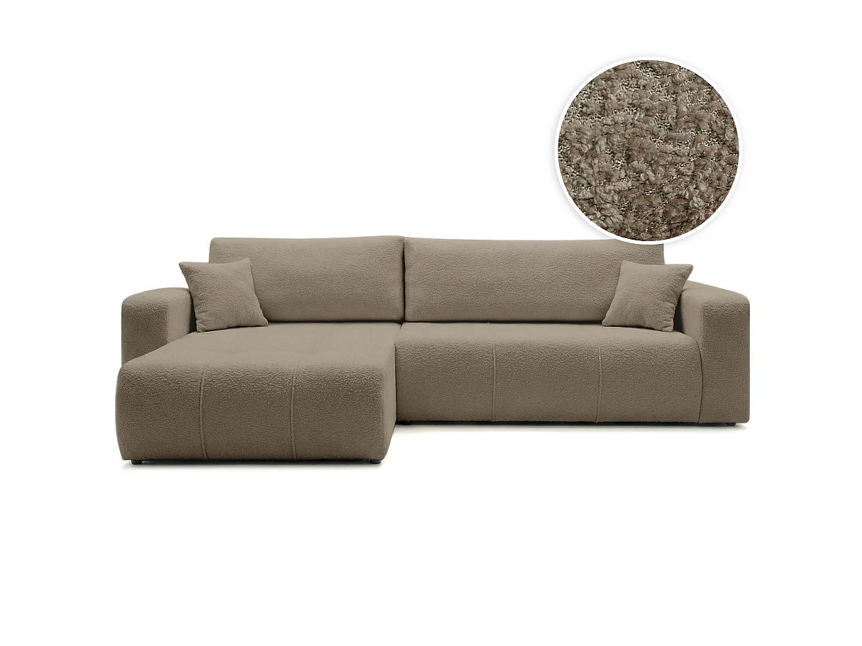 Canapé d'angle convertible 5 places réversible en tissu bouclette taupe BARDOT