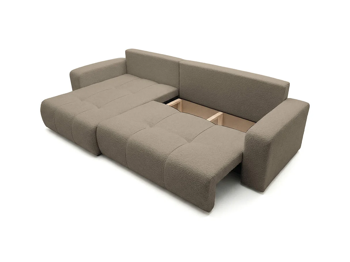 Canapé d'angle convertible 5 places réversible en tissu bouclette taupe BARDOT