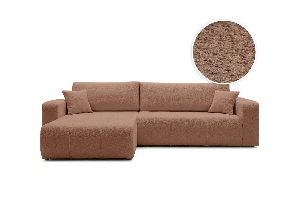 Canapé d'angle convertible 5 places réversible en tissu bouclette terracotta BARDOT