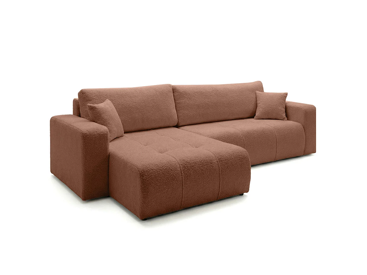 Canapé d'angle convertible 5 places réversible en tissu bouclette terracotta BARDOT