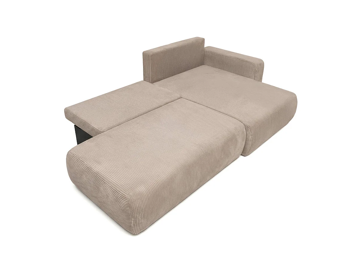 Canapé d'angle convertible 5 places réversible en velours côtelé taupe ALYA