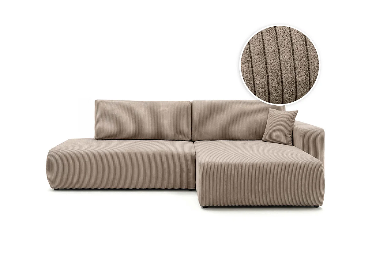 Canapé d'angle convertible 5 places réversible en velours côtelé taupe ALYA