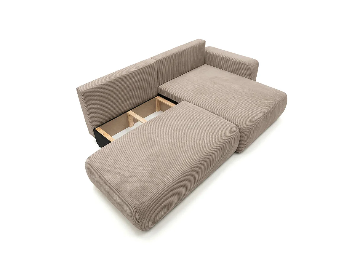 Canapé d'angle convertible 5 places réversible en velours côtelé taupe ALYA