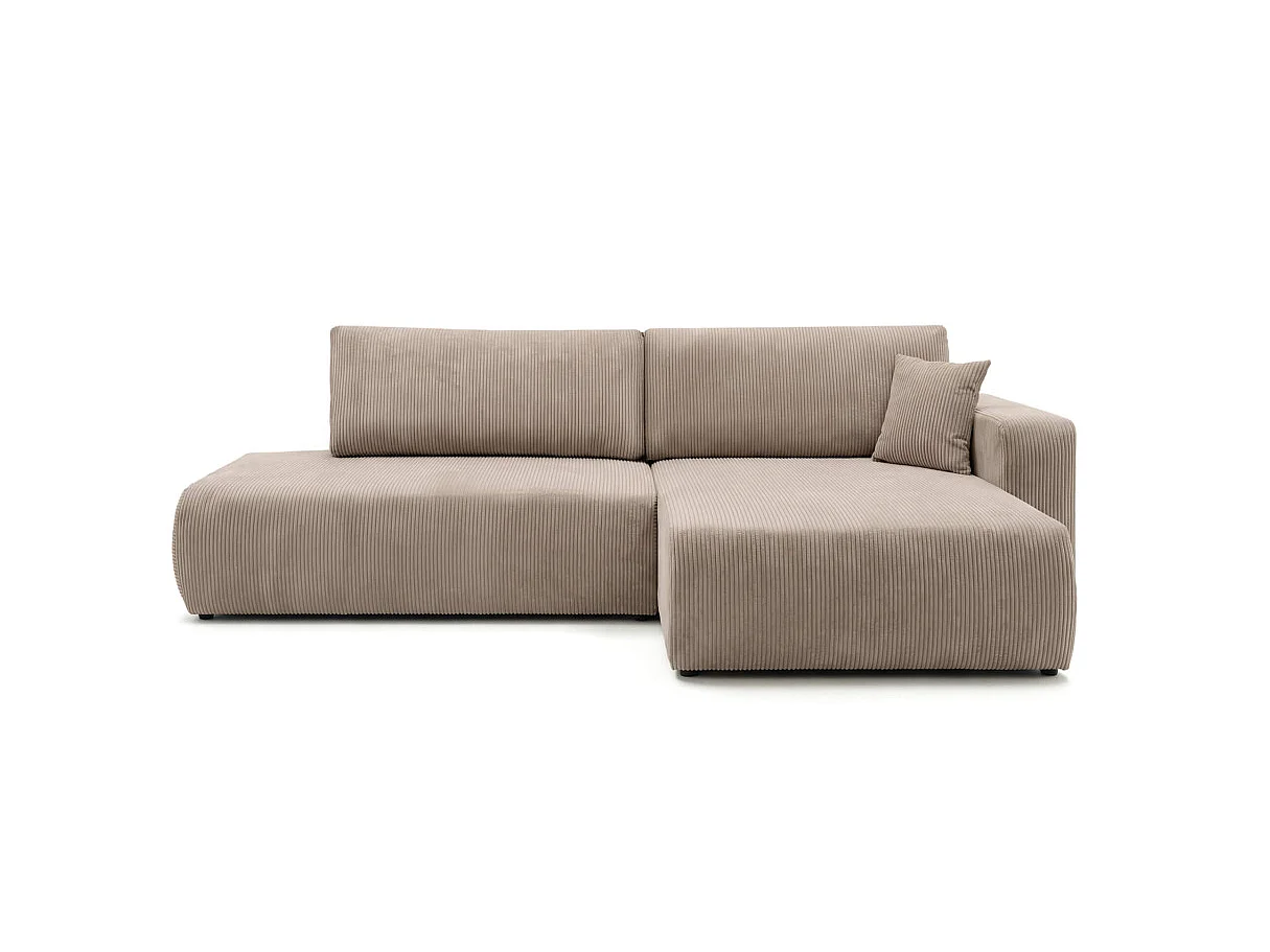 Canapé d'angle convertible 5 places réversible en velours côtelé taupe ALYA