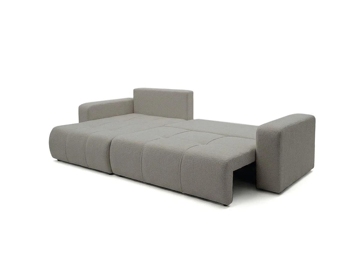 Canapé d'angle convertible 5 places réversible en tissu bouclette gris clair BARDOT