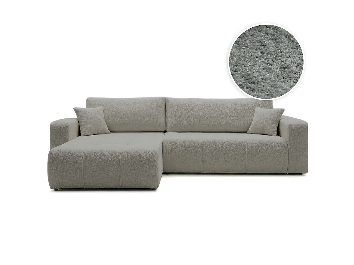Canapé d'angle convertible 5 places réversible en tissu bouclette gris clair BARDOT