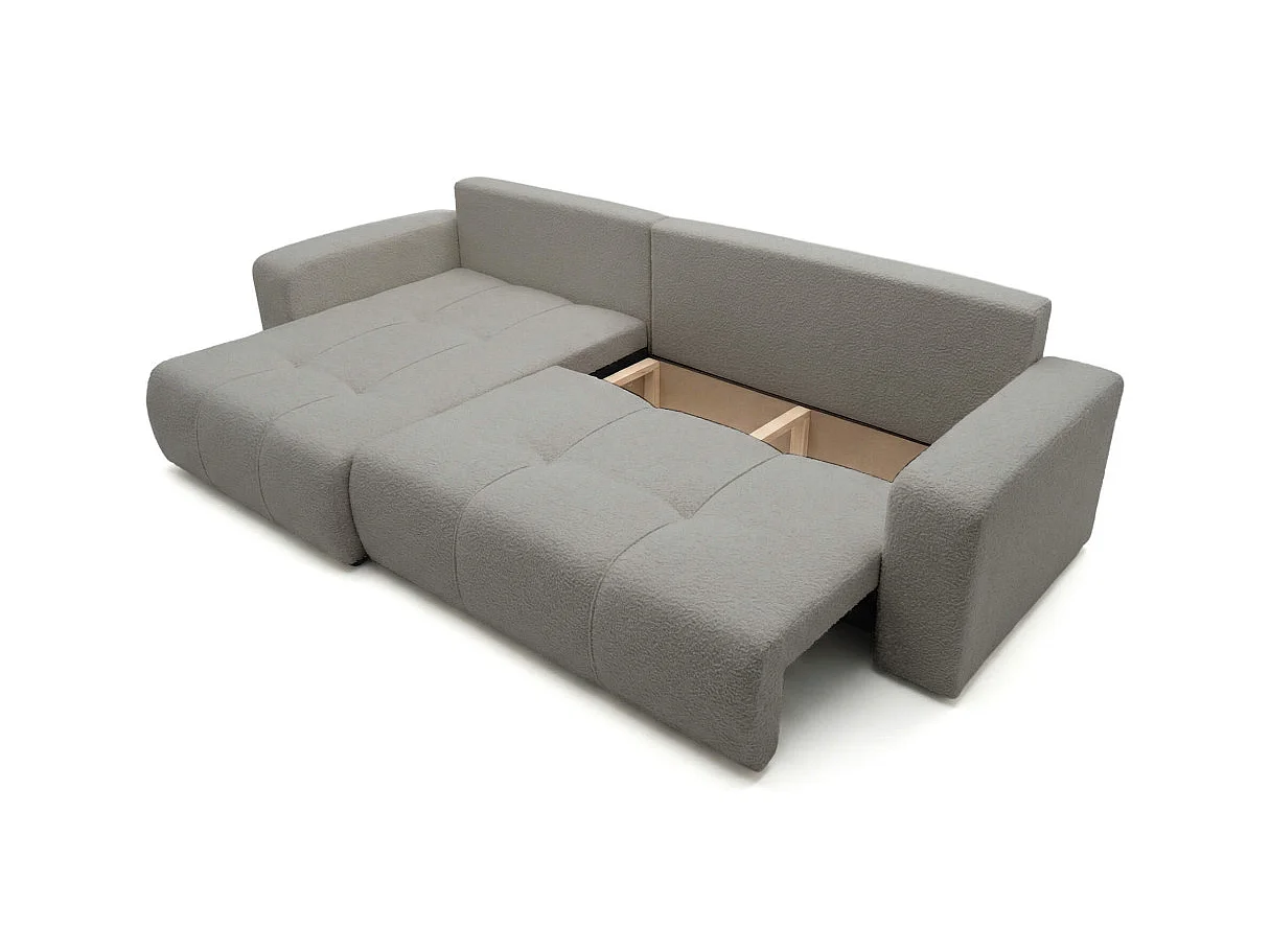 Canapé d'angle convertible 5 places réversible en tissu bouclette gris clair BARDOT