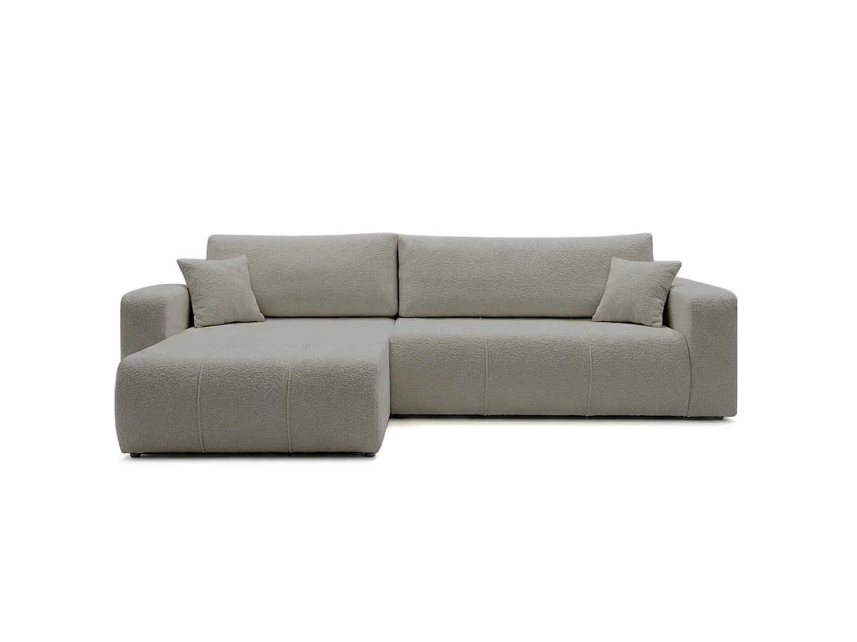 Canapé d'angle convertible 5 places réversible en tissu bouclette gris clair BARDOT