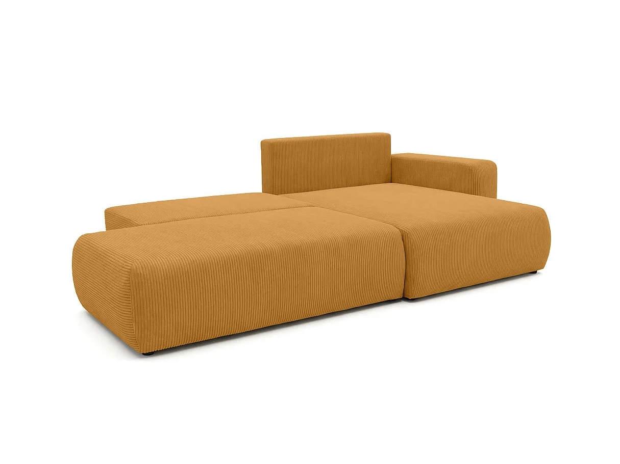 Canapé d'angle convertible 5 places réversible en velours côtelé jaune ALYA
