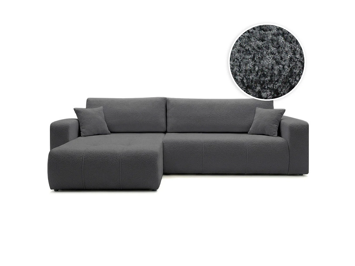 Canapé d'angle convertible 5 places réversible en tissu bouclette gris anthracite BARDOT