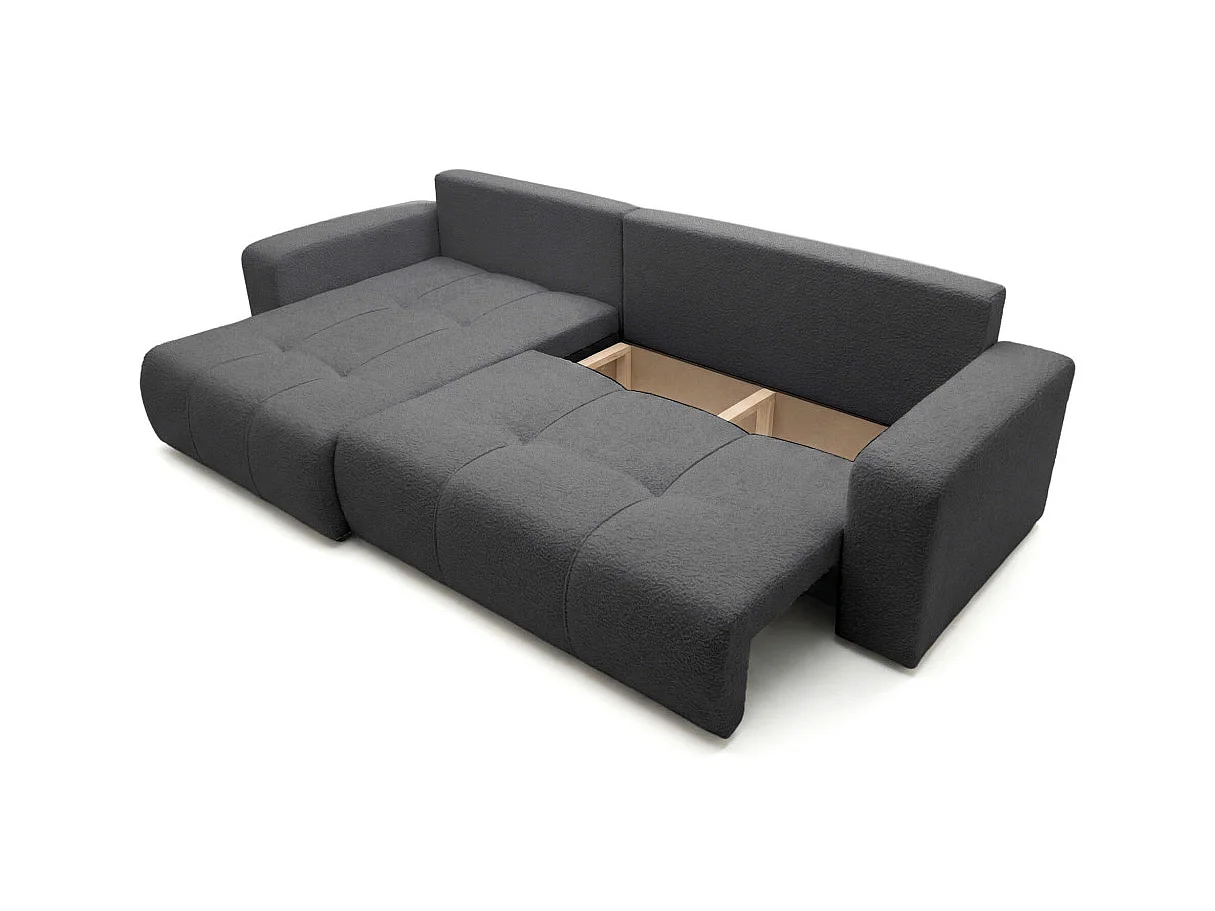 Canapé d'angle convertible 5 places réversible en tissu bouclette gris anthracite BARDOT