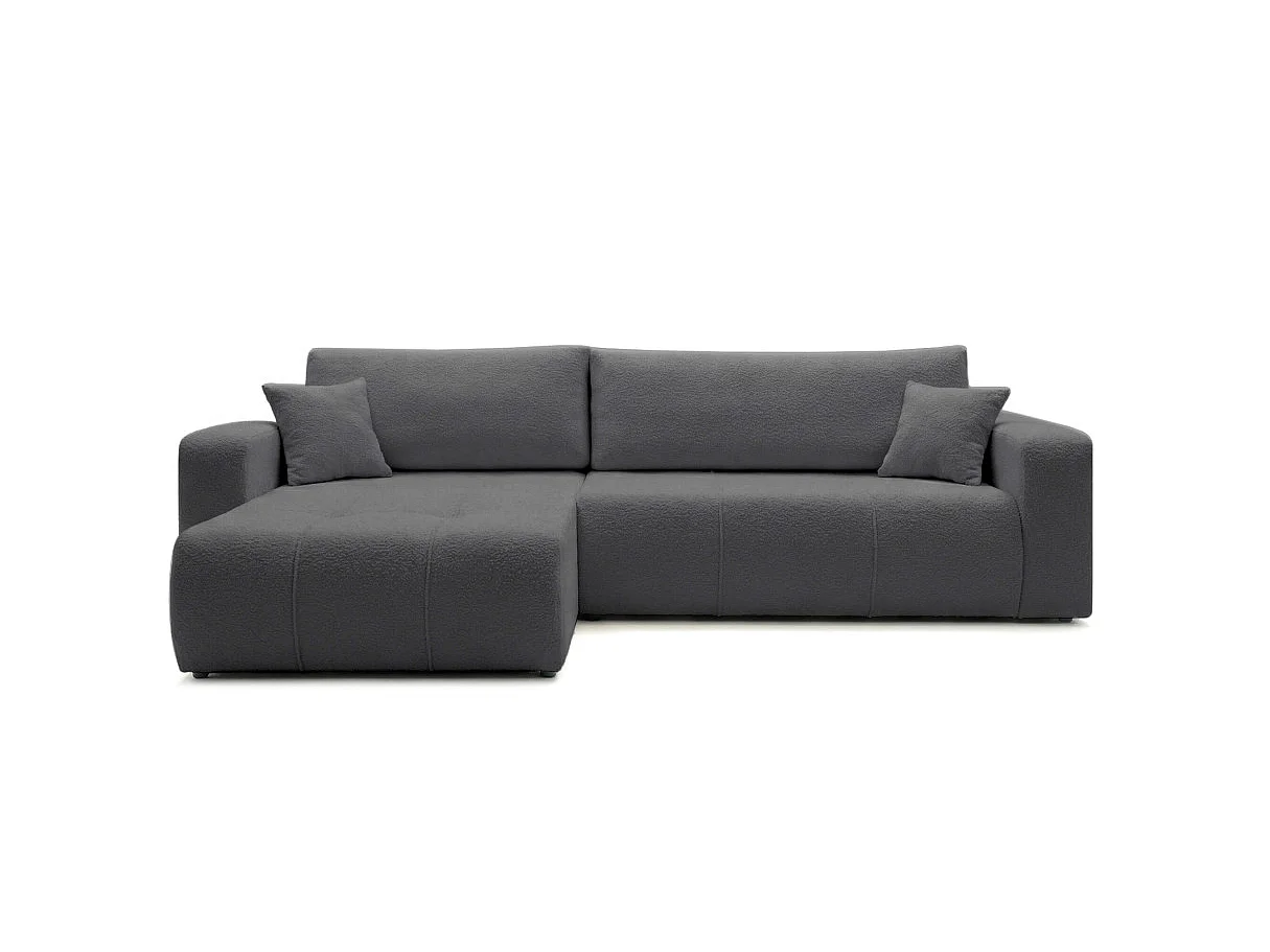 Canapé d'angle convertible 5 places réversible en tissu bouclette gris anthracite BARDOT