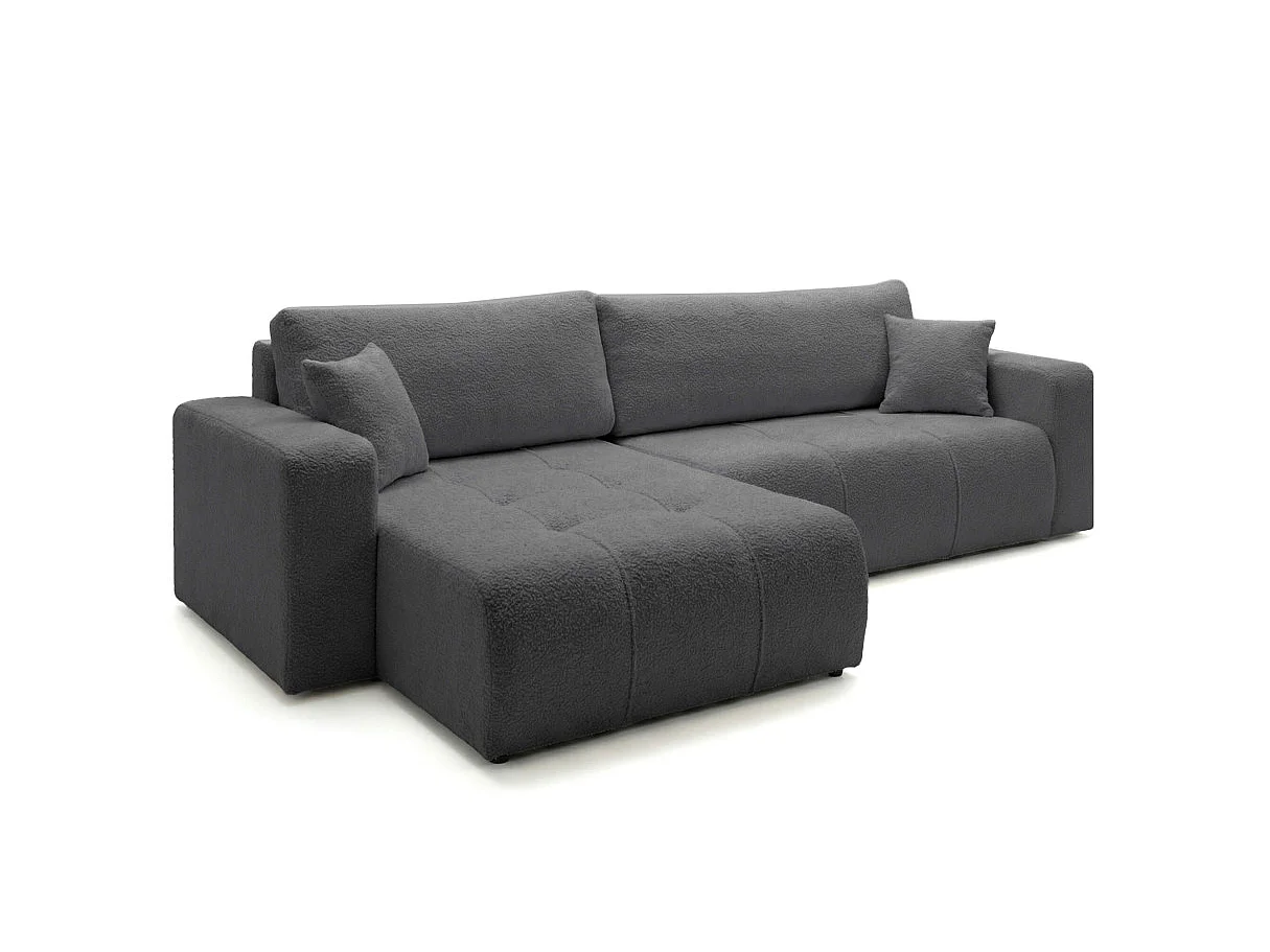 Canapé d'angle convertible 5 places réversible en tissu bouclette gris anthracite BARDOT