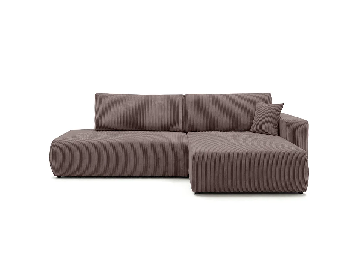 Canapé d'angle convertible 5 places réversible en velours côtelé marron ALYA