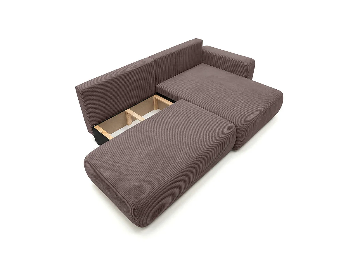 Canapé d'angle convertible 5 places réversible en velours côtelé marron ALYA