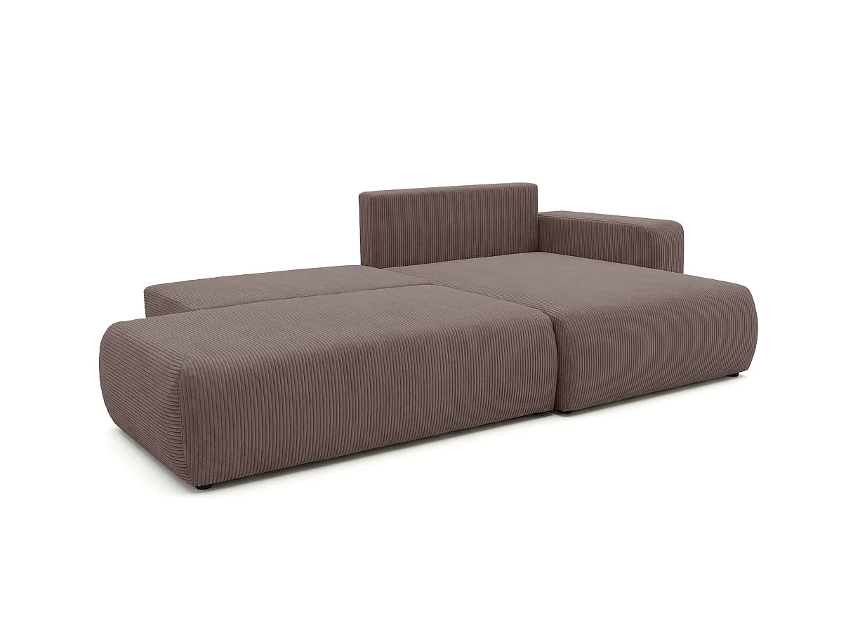 Canapé d'angle convertible 5 places réversible en velours côtelé marron ALYA